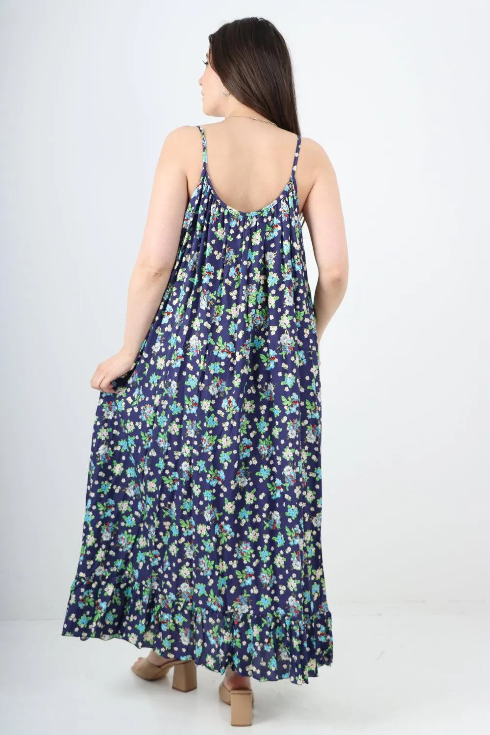 Small Floral Print  Frill Bottom  Sun Dress