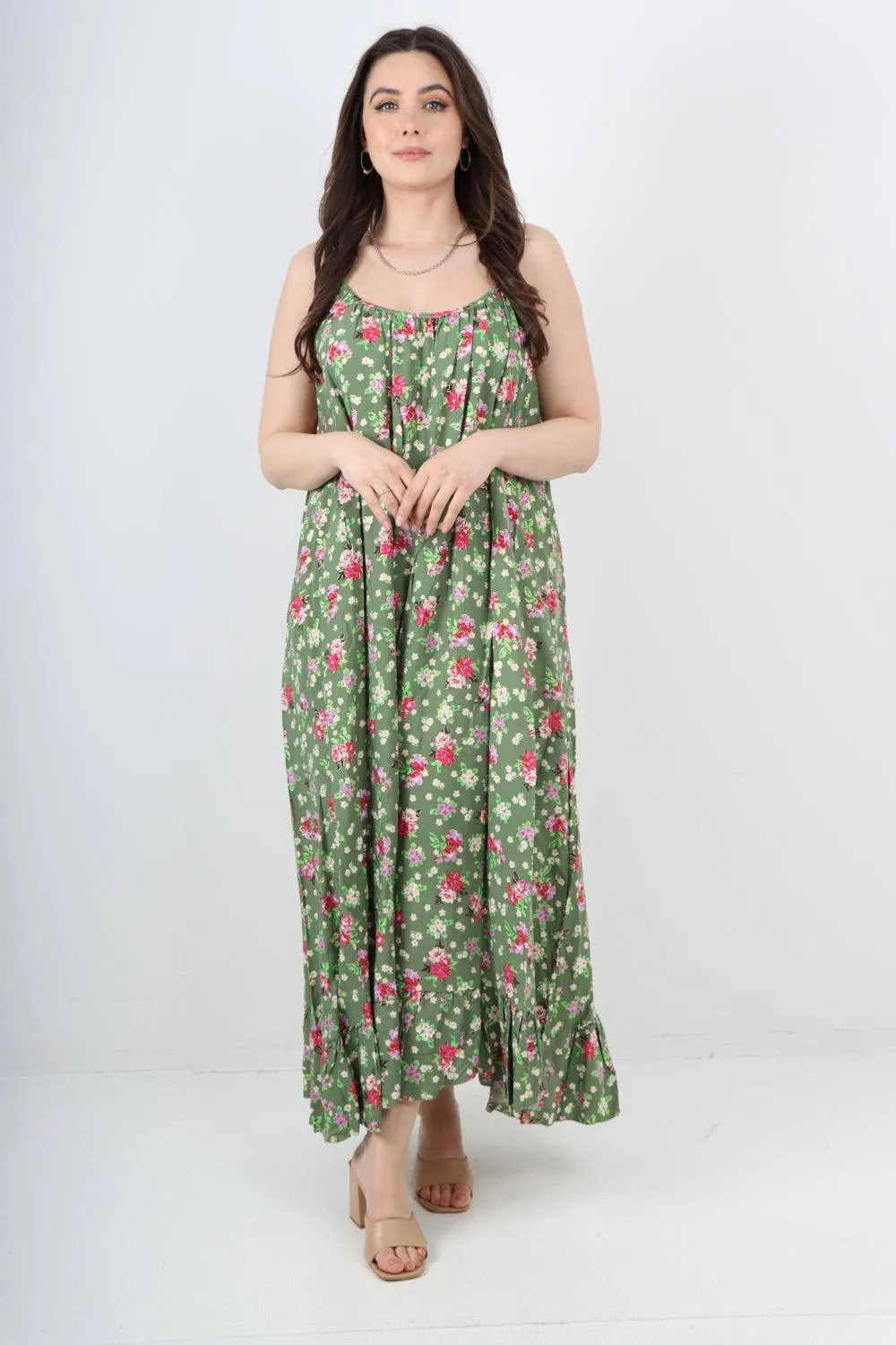 Small Floral Print  Frill Bottom  Sun Dress