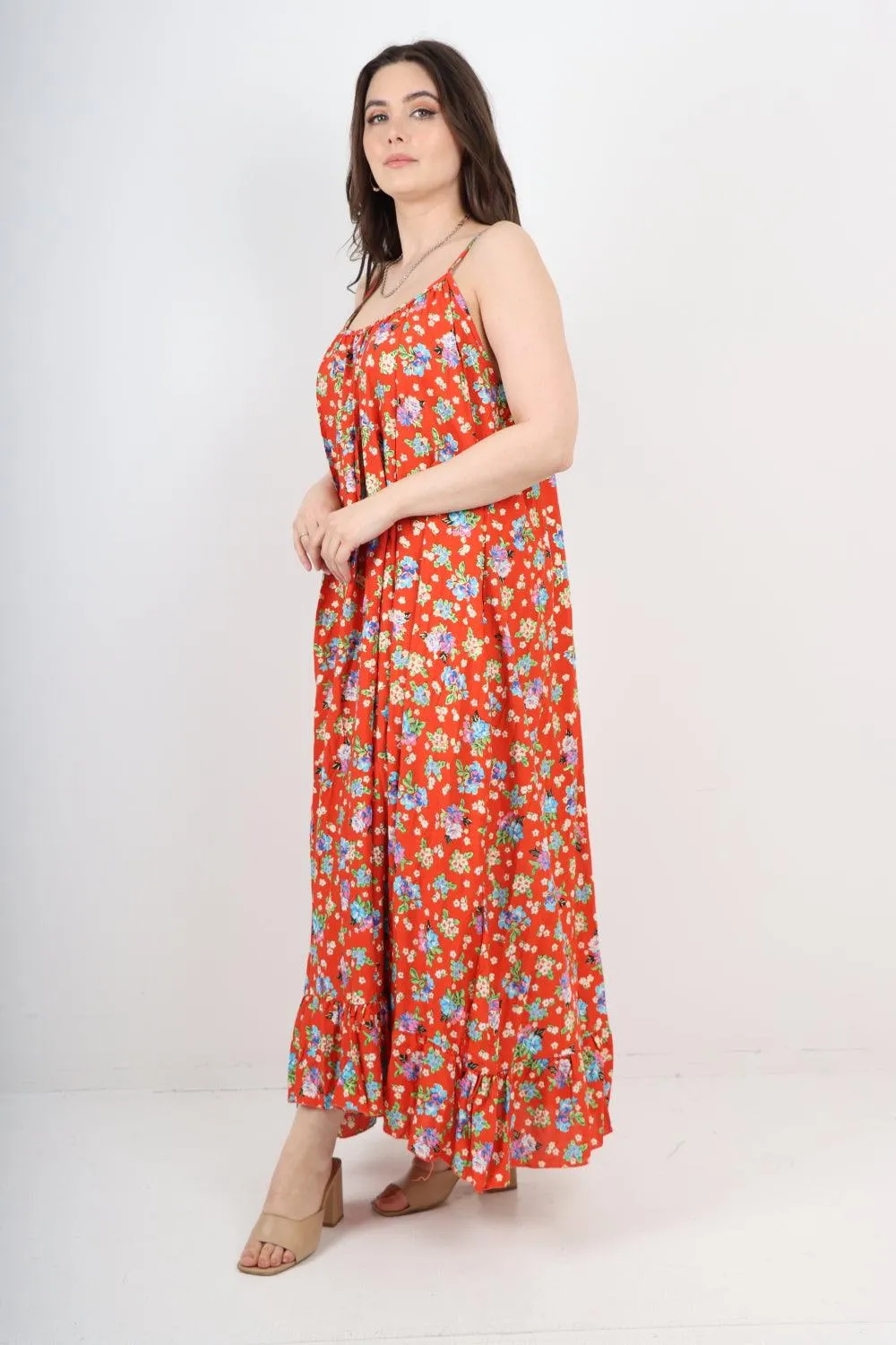 Small Floral Print  Frill Bottom  Sun Dress