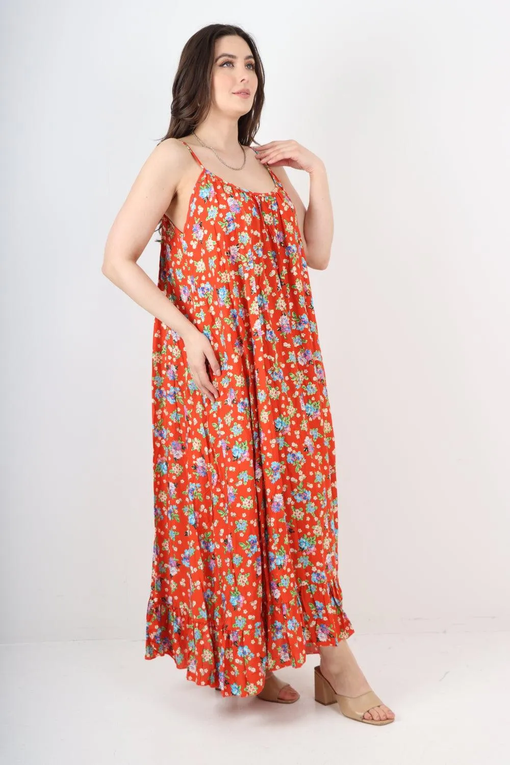 Small Floral Print  Frill Bottom  Sun Dress