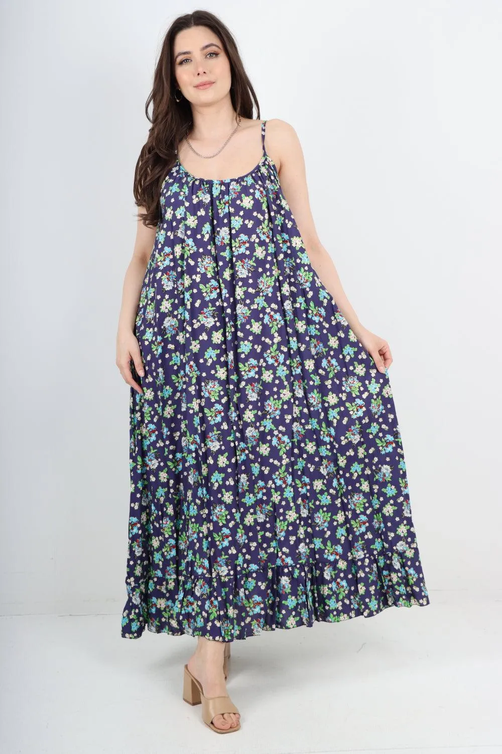 Small Floral Print  Frill Bottom  Sun Dress