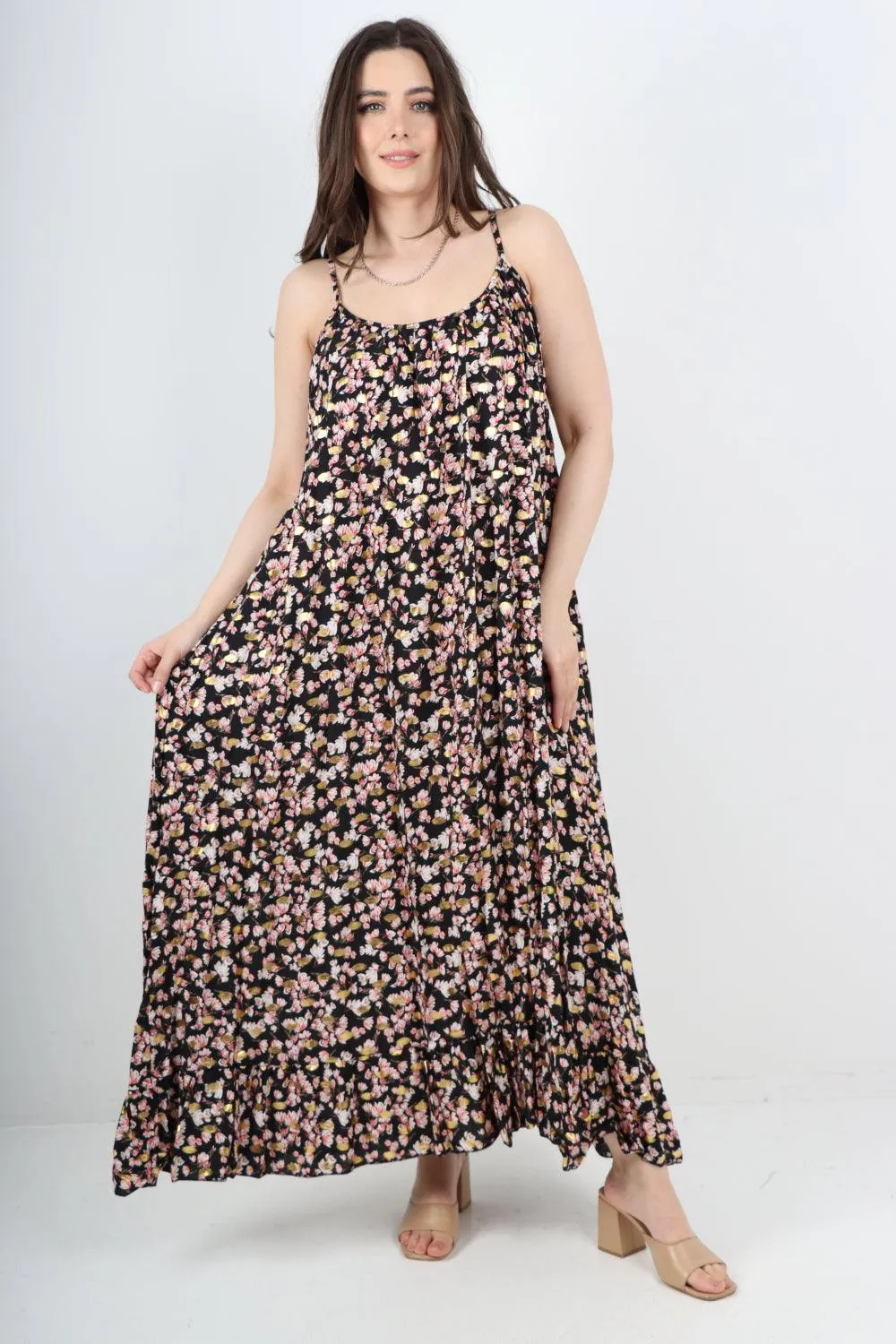 Small Floral Print  Frill Bottom  Sun Dress