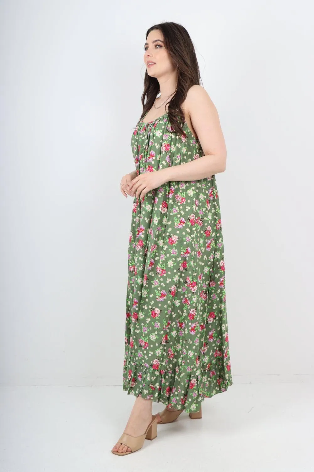 Small Floral Print  Frill Bottom  Sun Dress