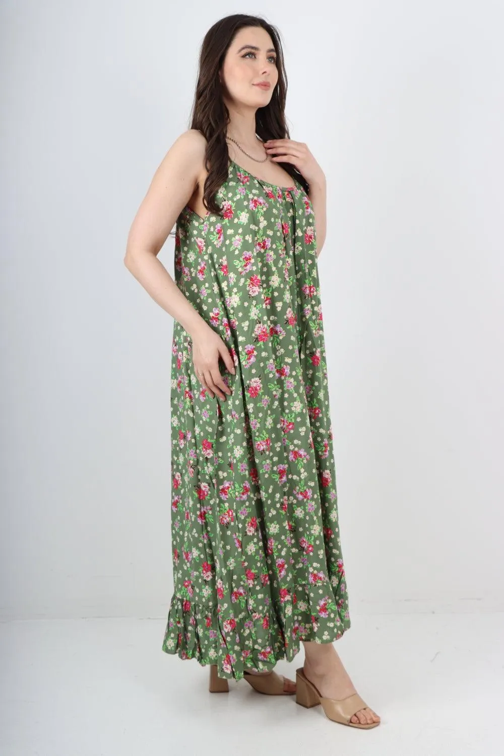 Small Floral Print  Frill Bottom  Sun Dress