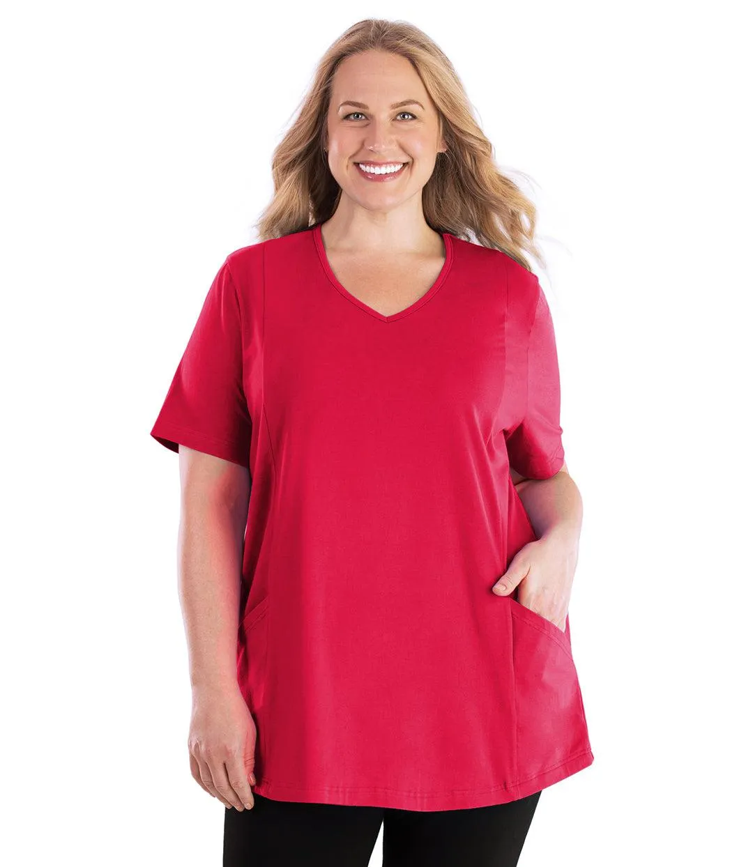 Stretch Naturals Lite Pocketed V-Neck Short Sleeve Top - FINAL SALE