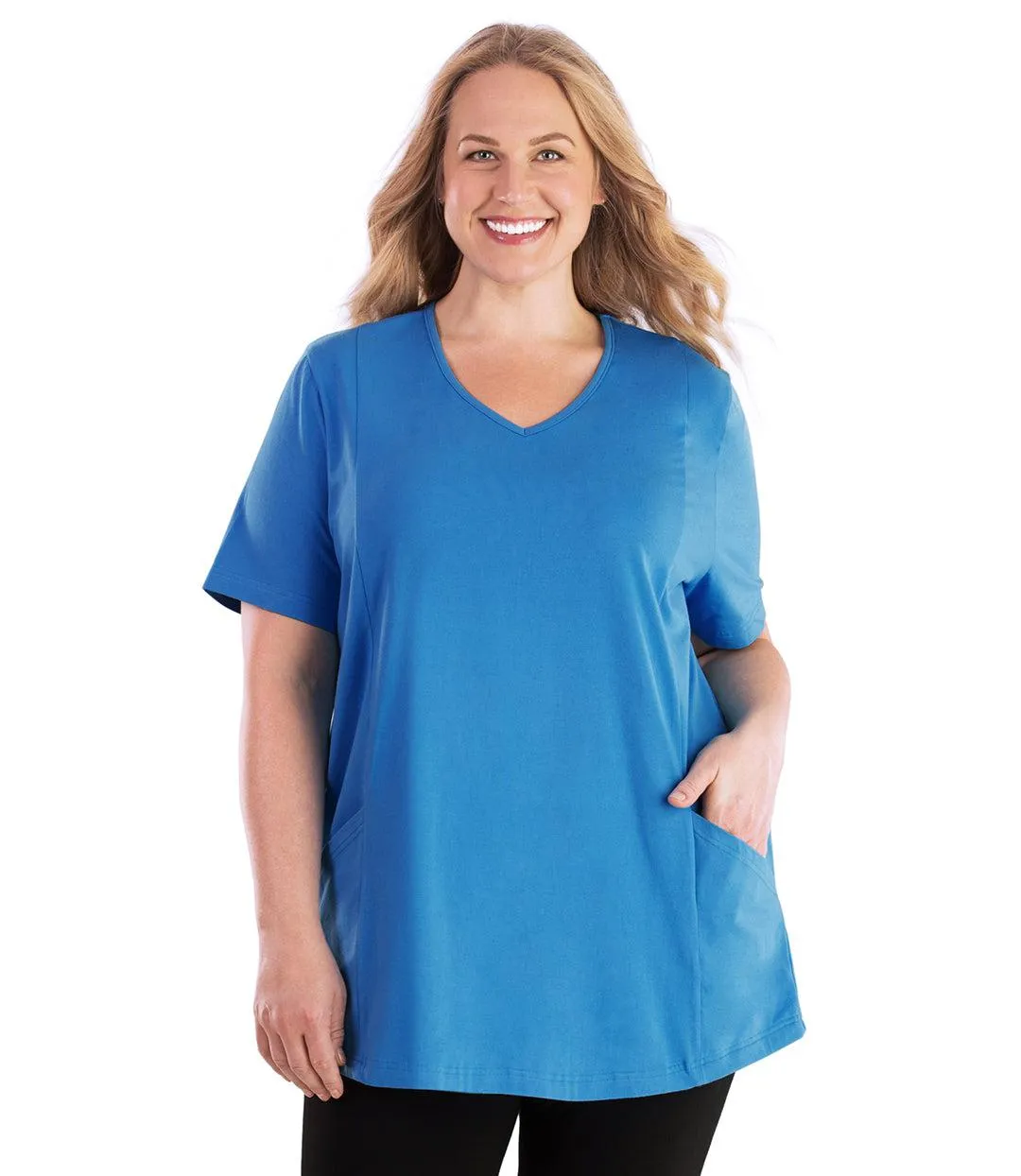 Stretch Naturals Lite Pocketed V-Neck Short Sleeve Top - FINAL SALE