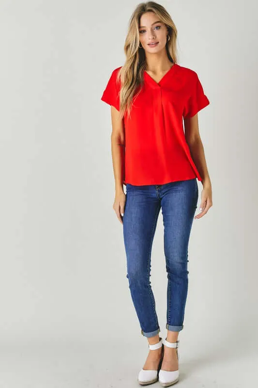 V-Neck Dolman Sleeve Solid Basic Top