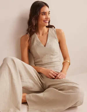 V-Neck Occasion Jumpsuit-Pebble