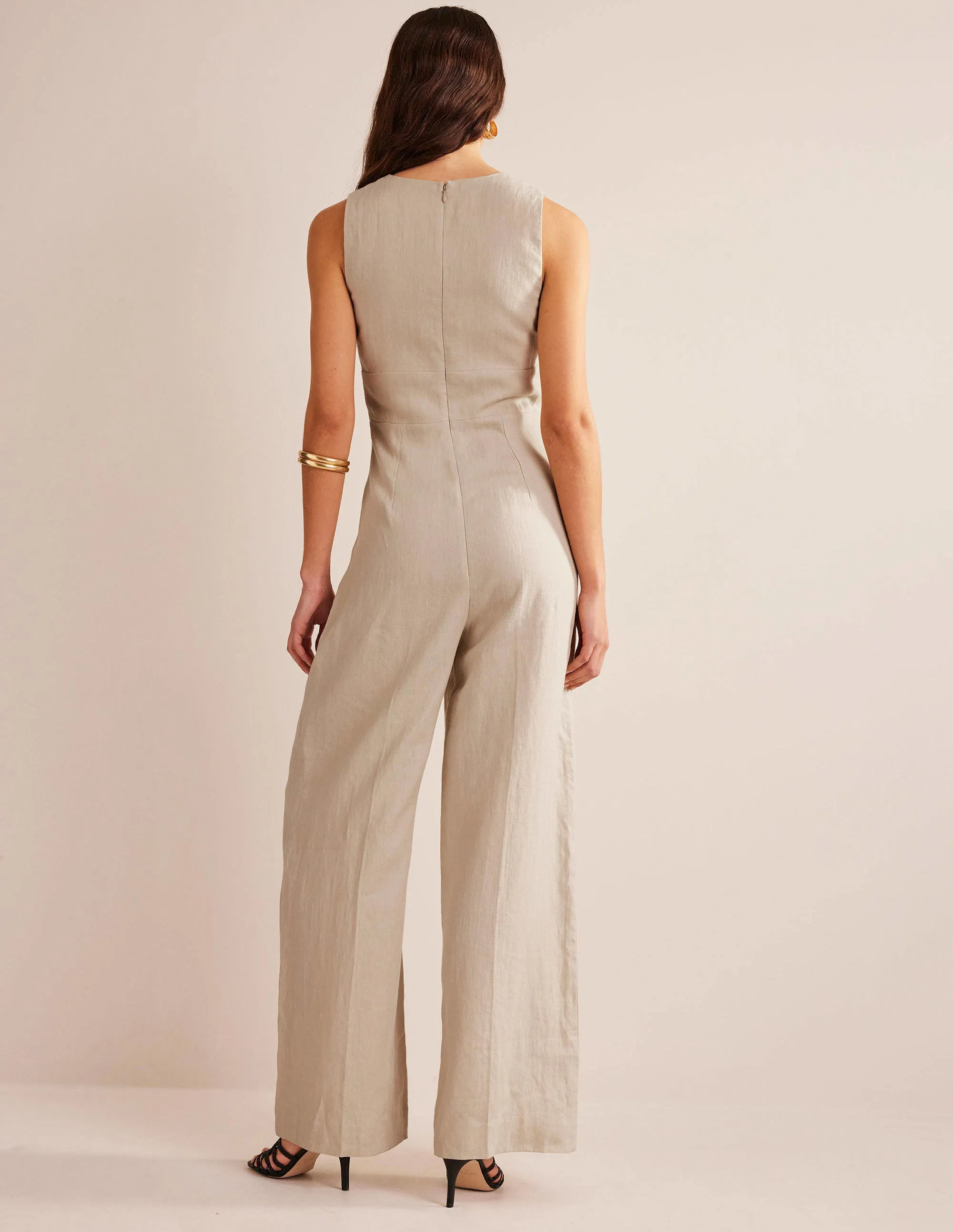 V-Neck Occasion Jumpsuit-Pebble