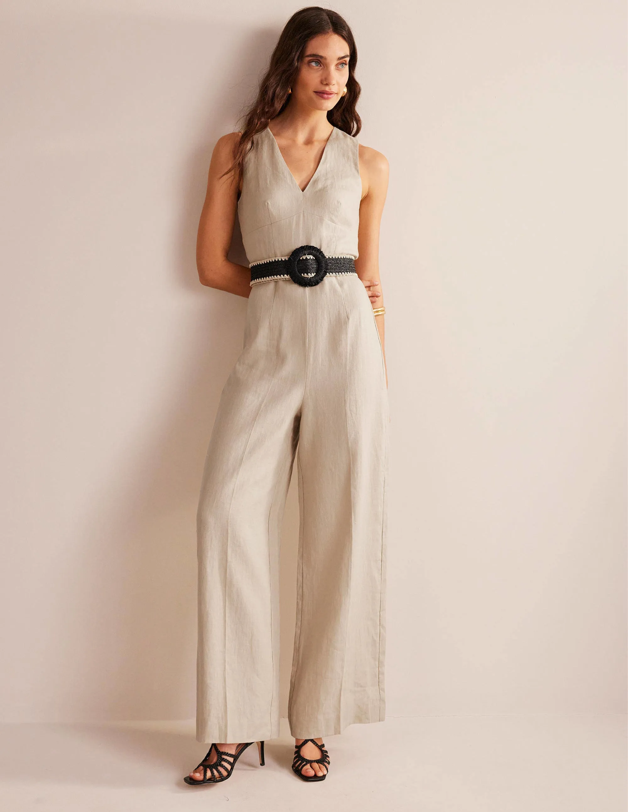 V-Neck Occasion Jumpsuit-Pebble