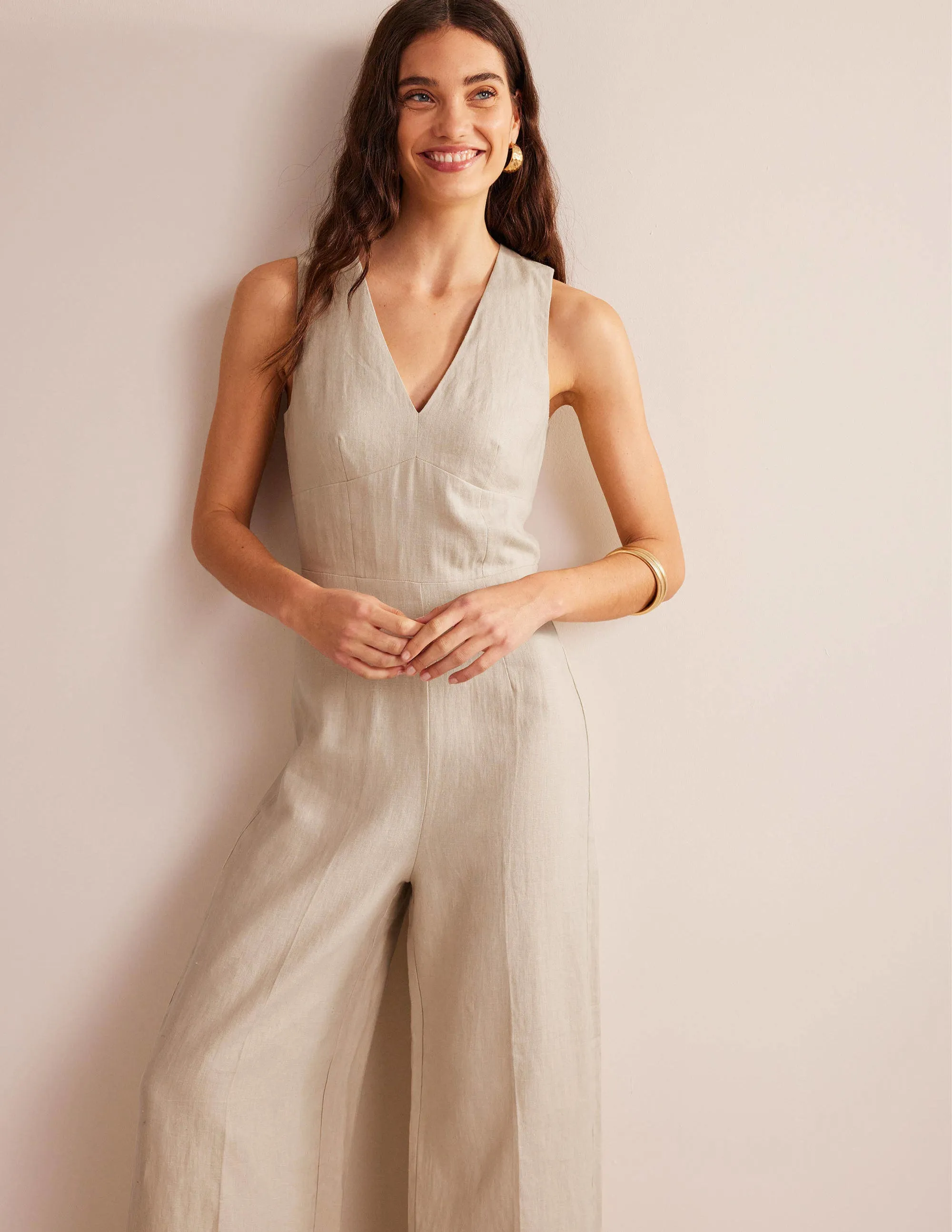 V-Neck Occasion Jumpsuit-Pebble
