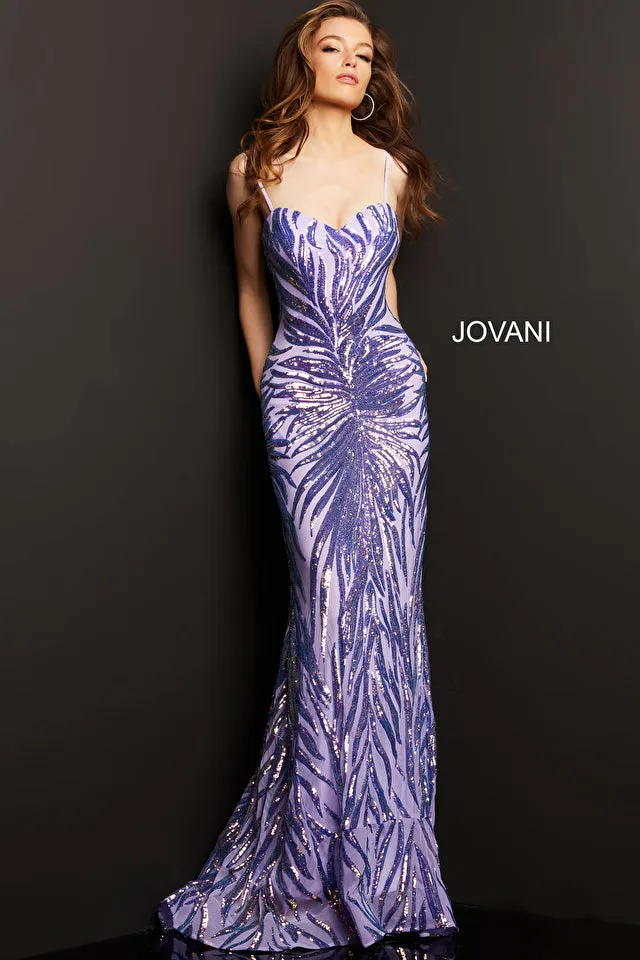 Velisa | Iridescent Spaghetti Strap Gown | Jovani 08481