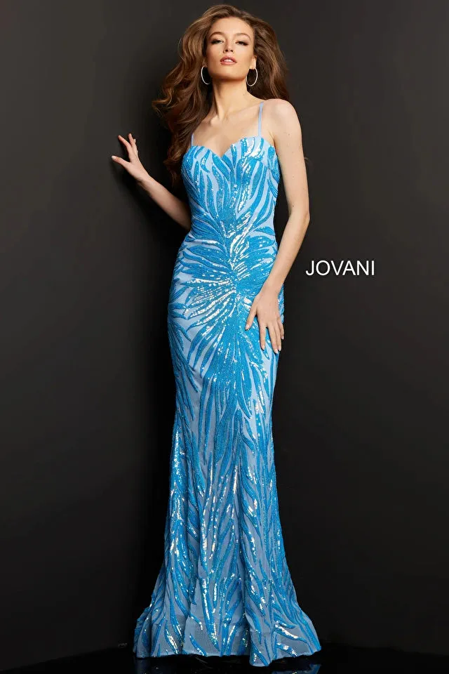 Velisa | Iridescent Spaghetti Strap Gown | Jovani 08481