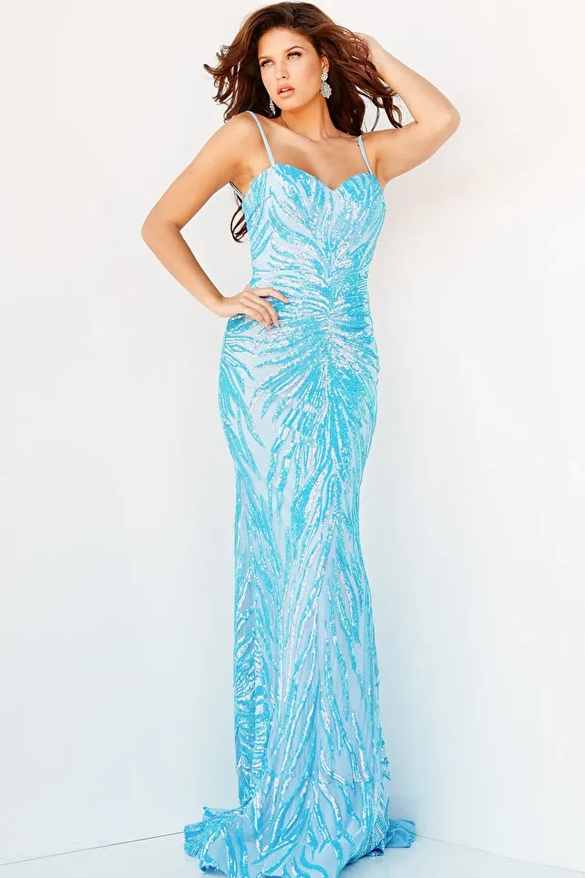 Velisa | Iridescent Spaghetti Strap Gown | Jovani 08481