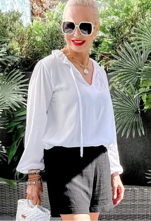 White V Neck Long Sleeve Blouse