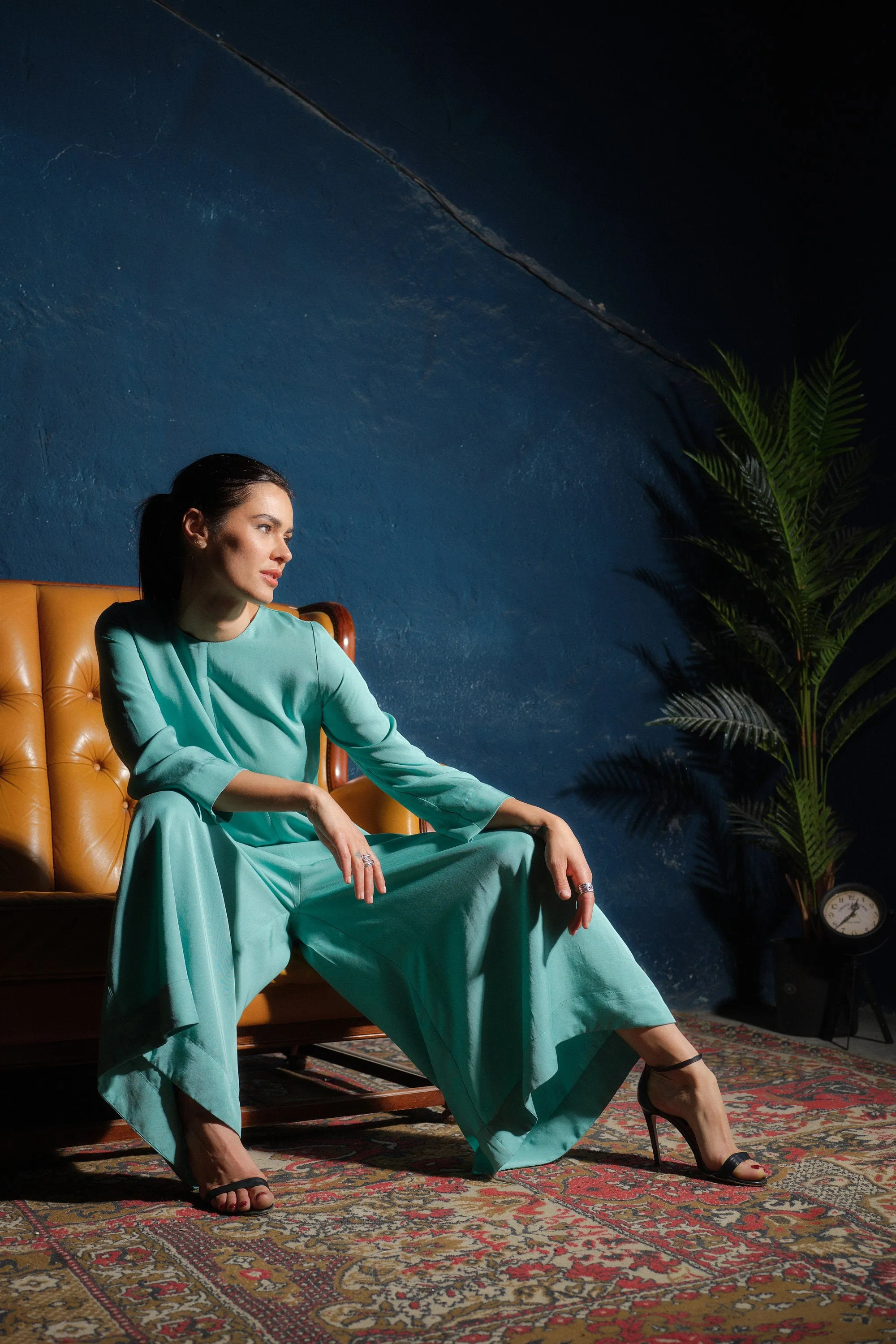 Wide leg viscose jumpsuit women in mint