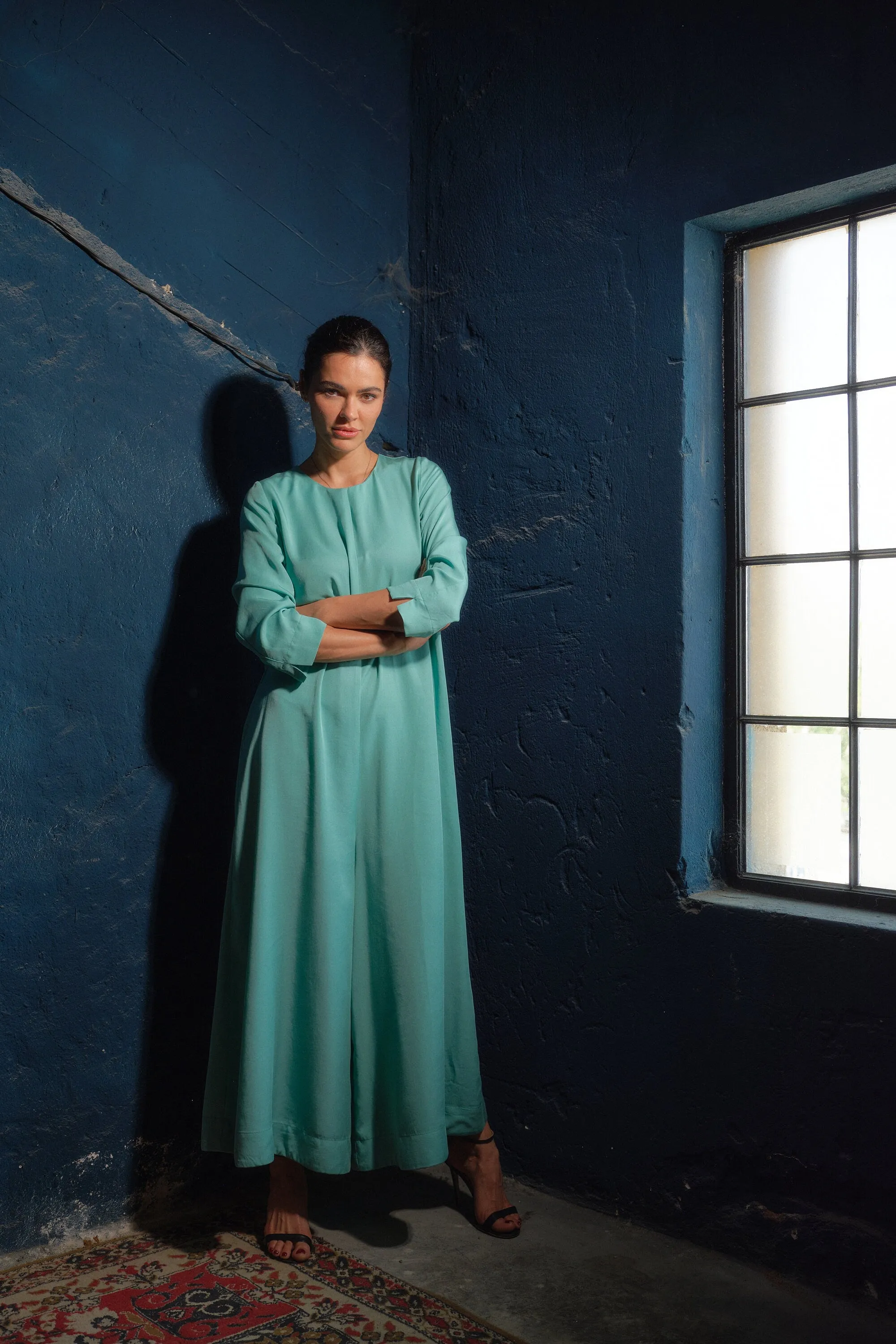 Wide leg viscose jumpsuit women in mint
