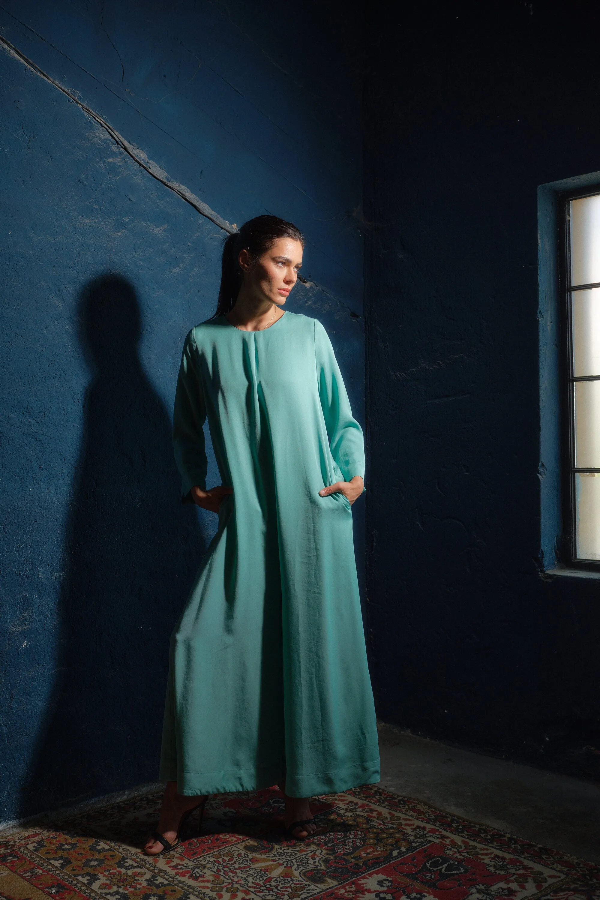 Wide leg viscose jumpsuit women in mint