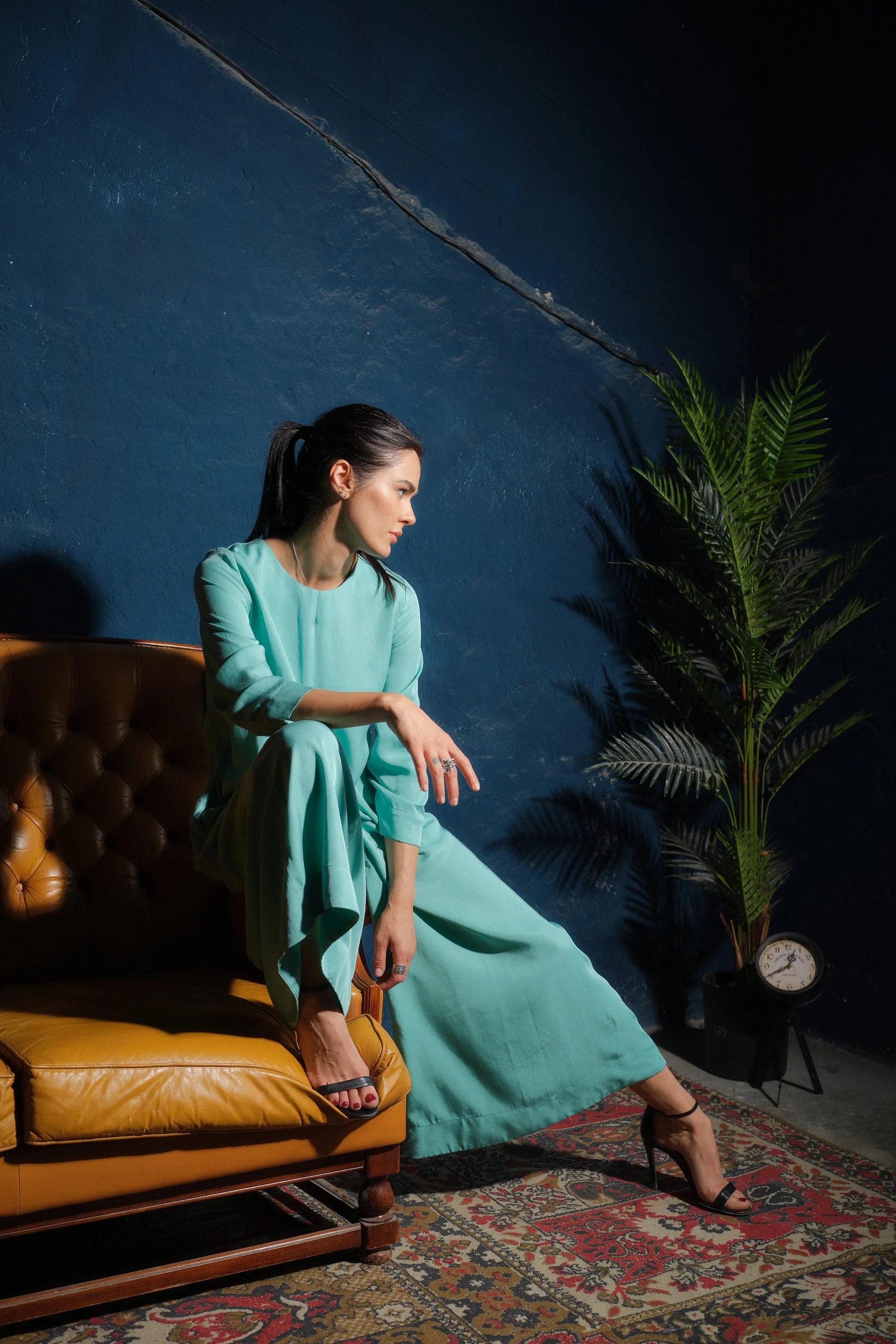 Wide leg viscose jumpsuit women in mint
