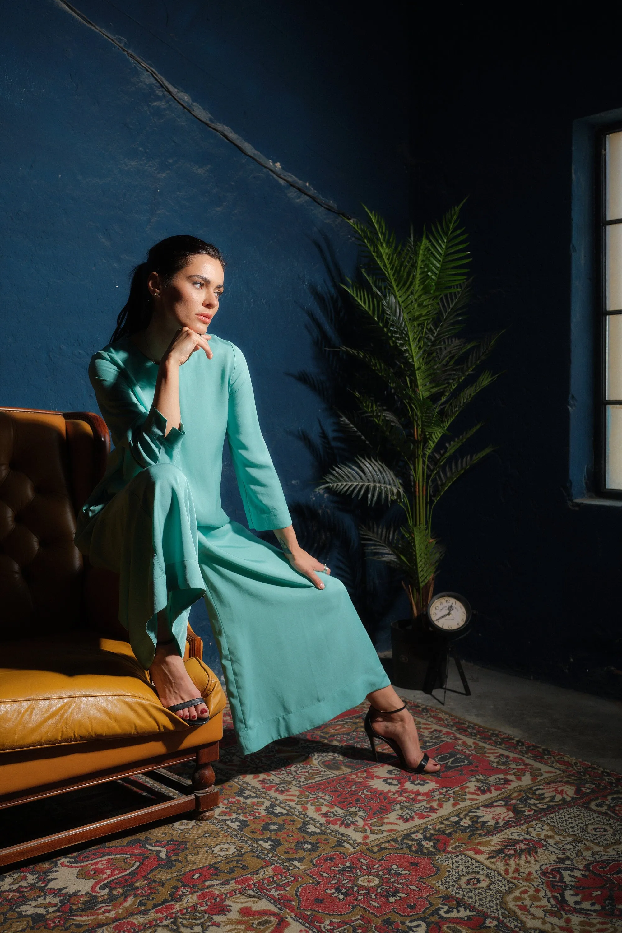 Wide leg viscose jumpsuit women in mint