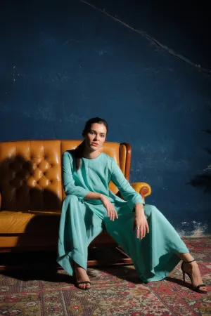 Wide leg viscose jumpsuit women in mint