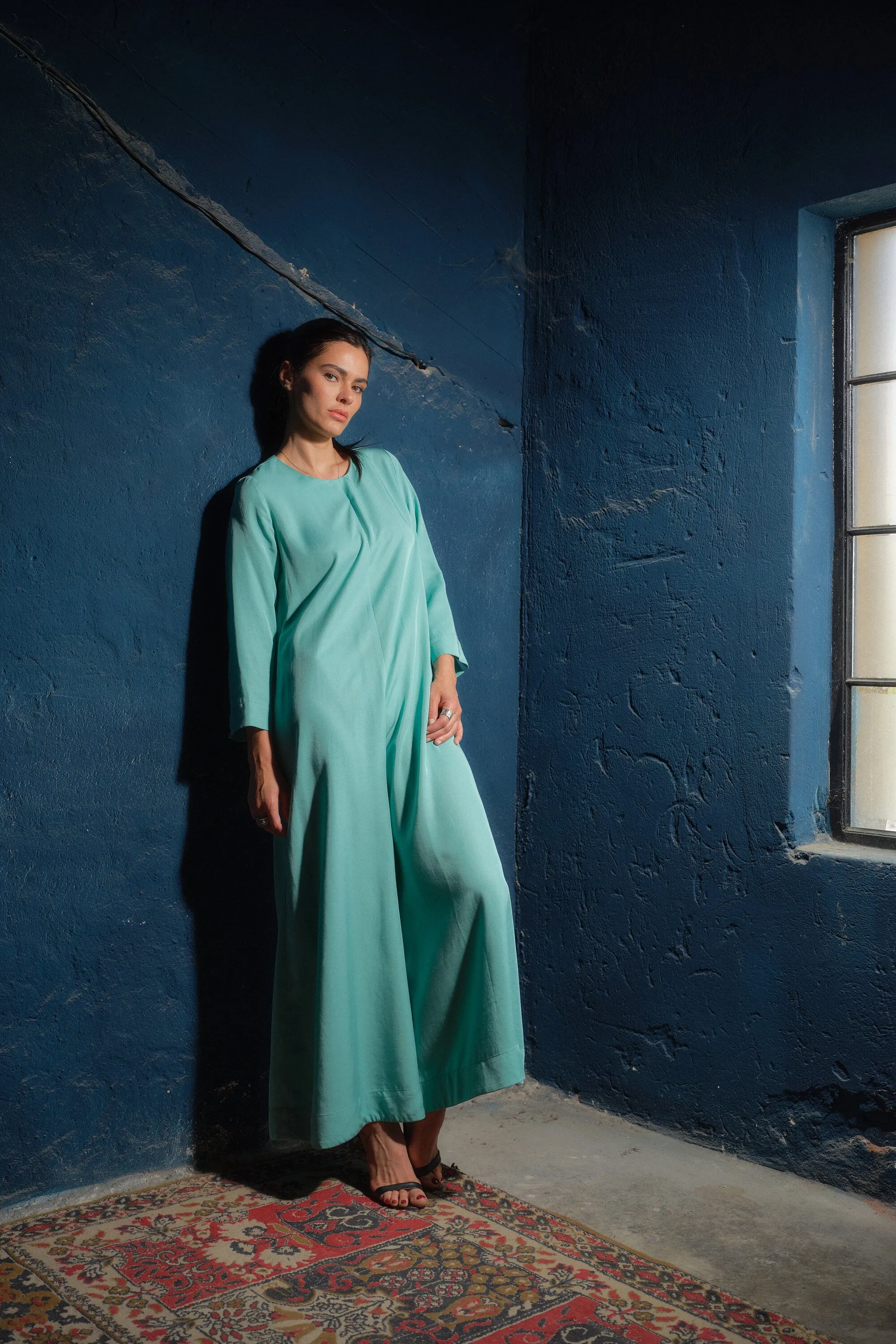 Wide leg viscose jumpsuit women in mint