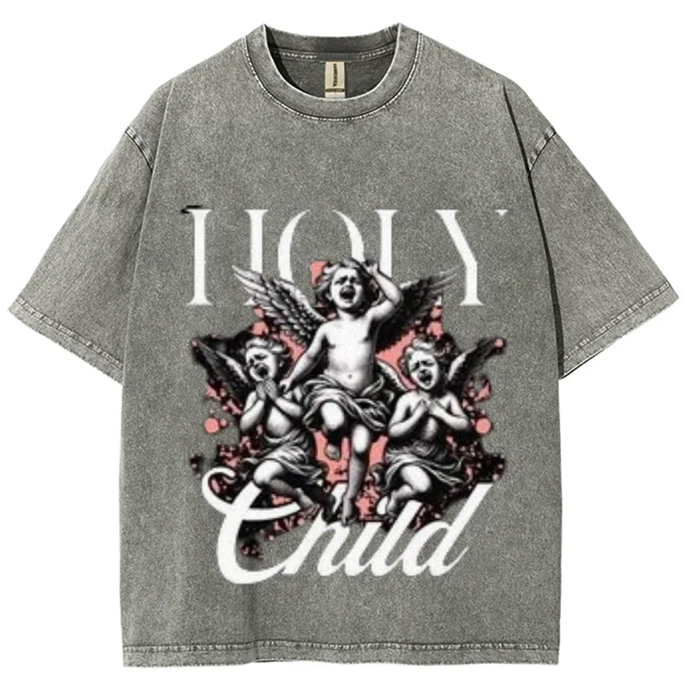 Women Washed Vintage Holy Child Graphic Tee