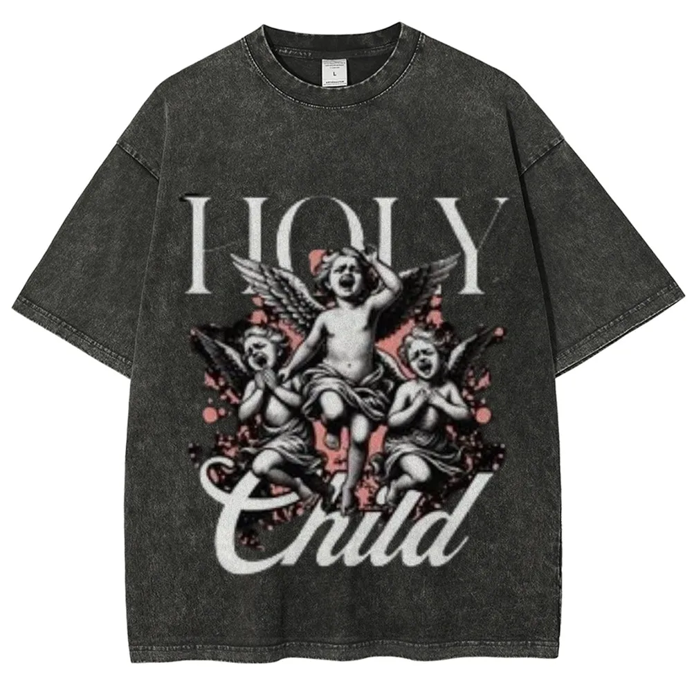 Women Washed Vintage Holy Child Graphic Tee