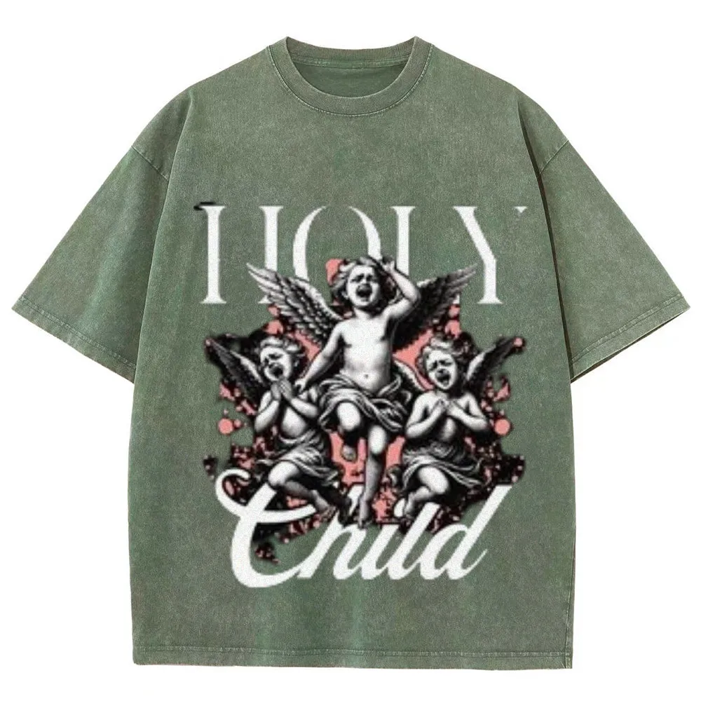 Women Washed Vintage Holy Child Graphic Tee