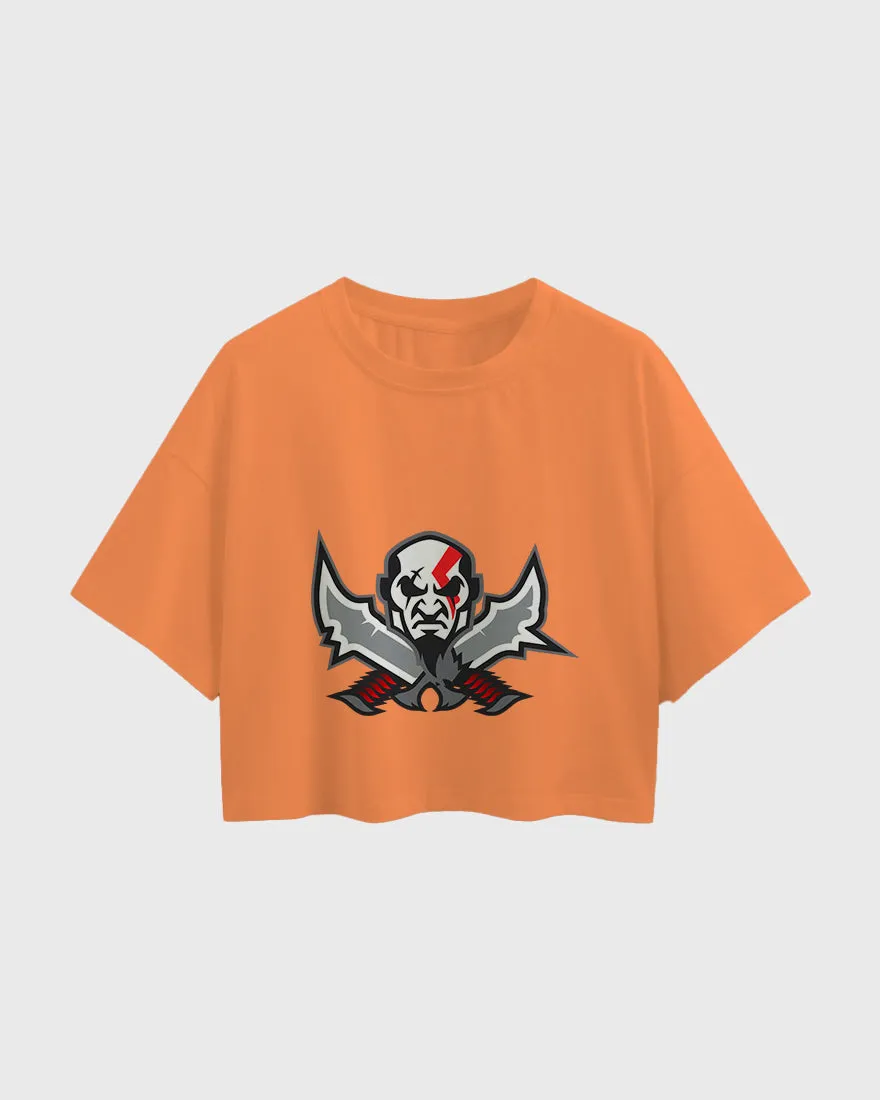Womens Oversized Cropped TShirt Gaming God Of War Kratos