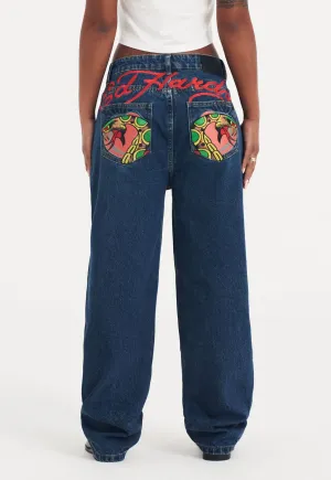 Womens Snake Bite Relaxed Denim Trousers Jeans - Indigo