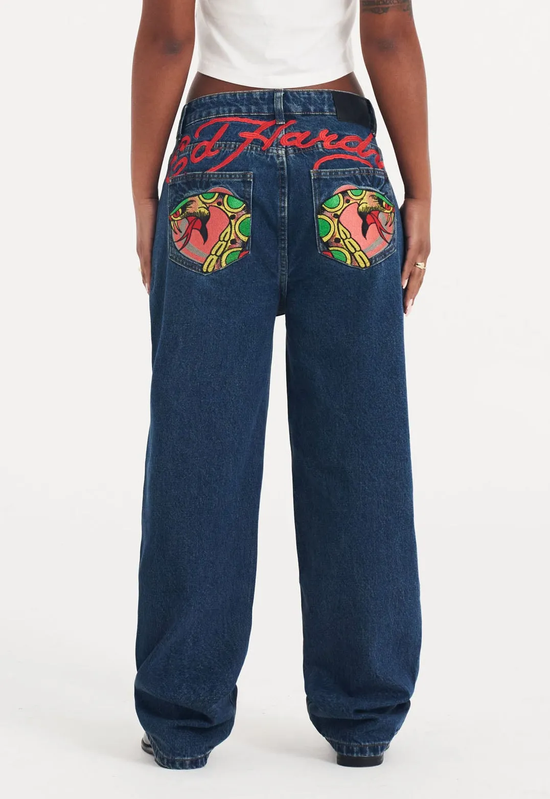Womens Snake Bite Relaxed Denim Trousers Jeans - Indigo
