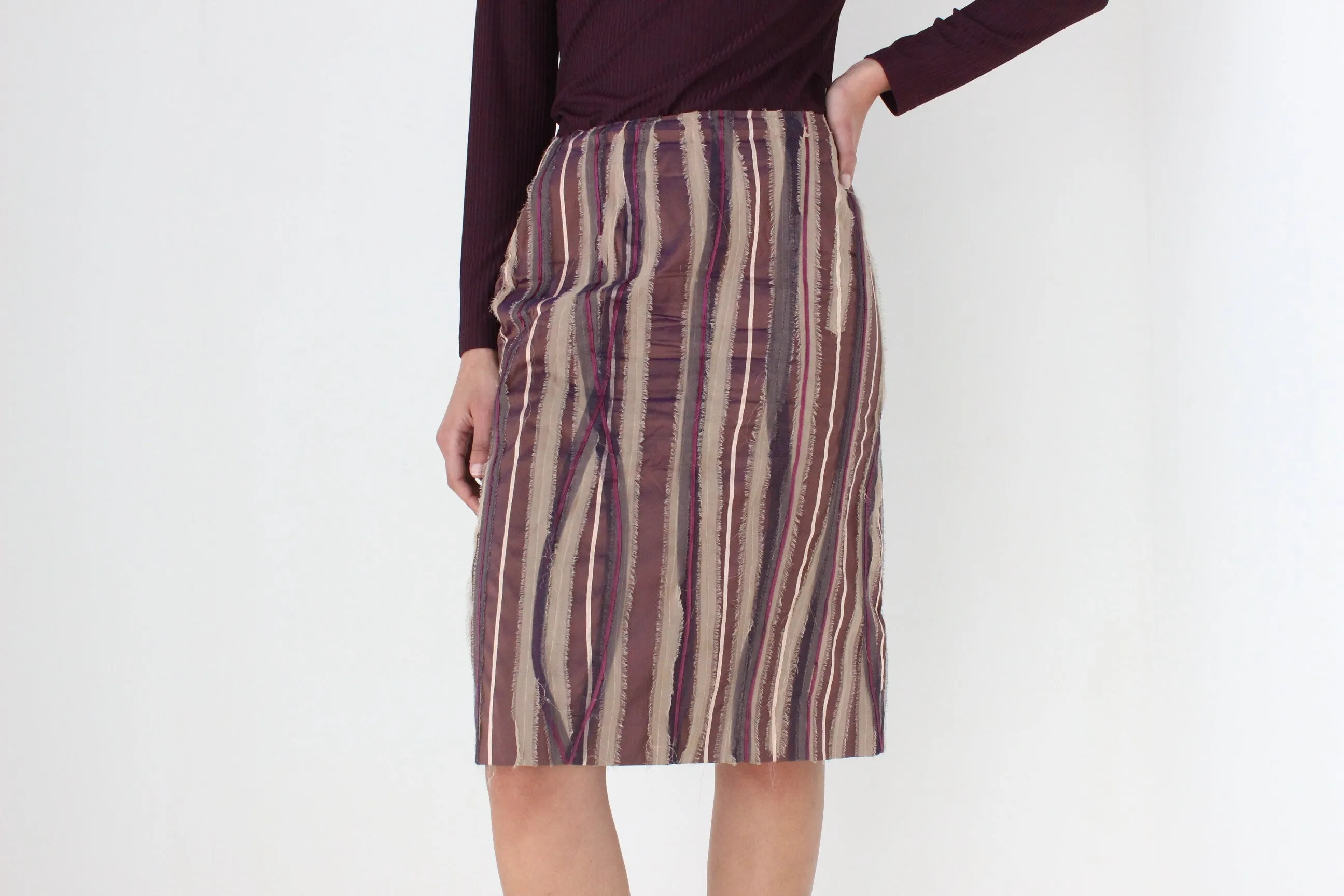 Y2K Textured Silk 3D Knee Length Skirt