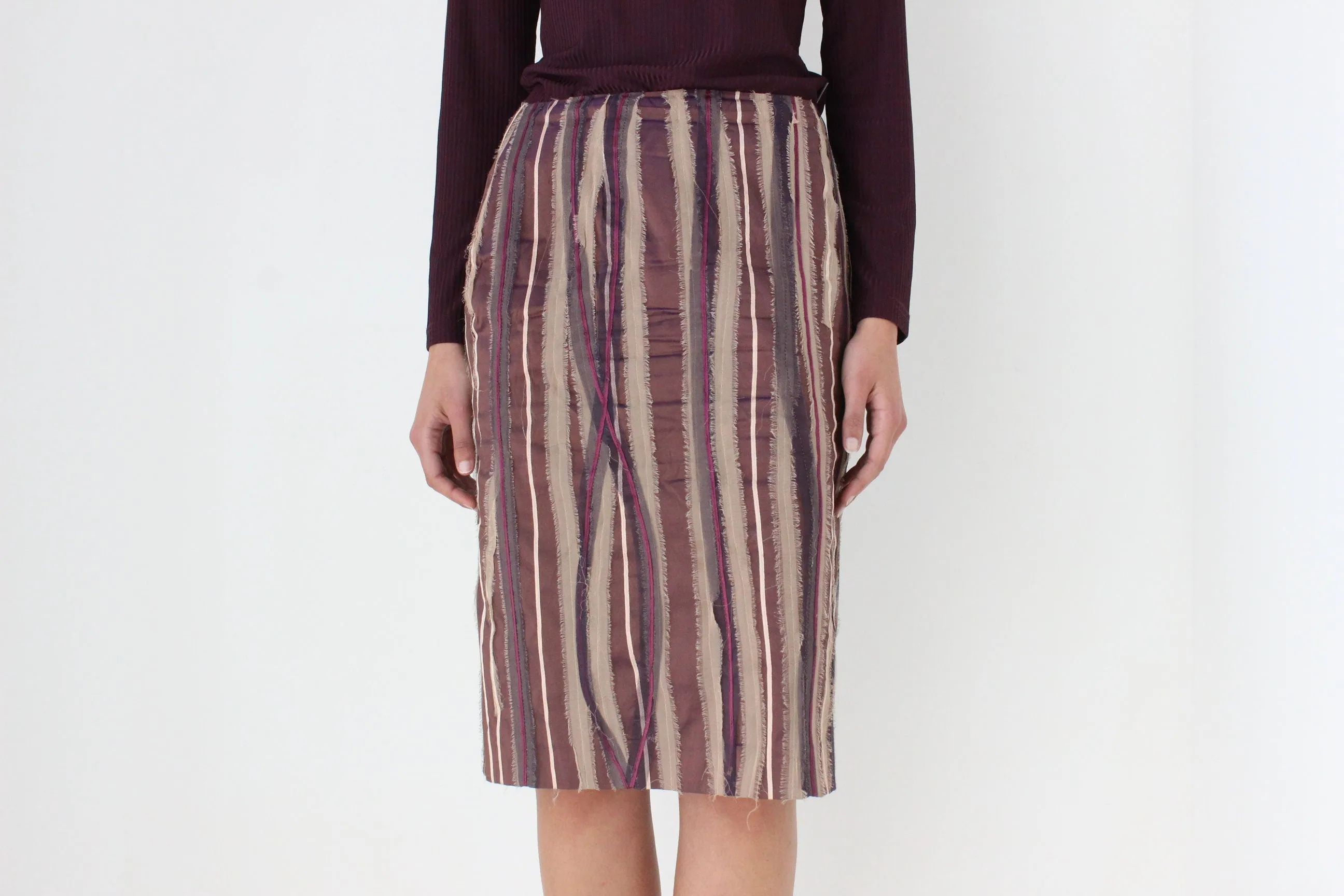 Y2K Textured Silk 3D Knee Length Skirt