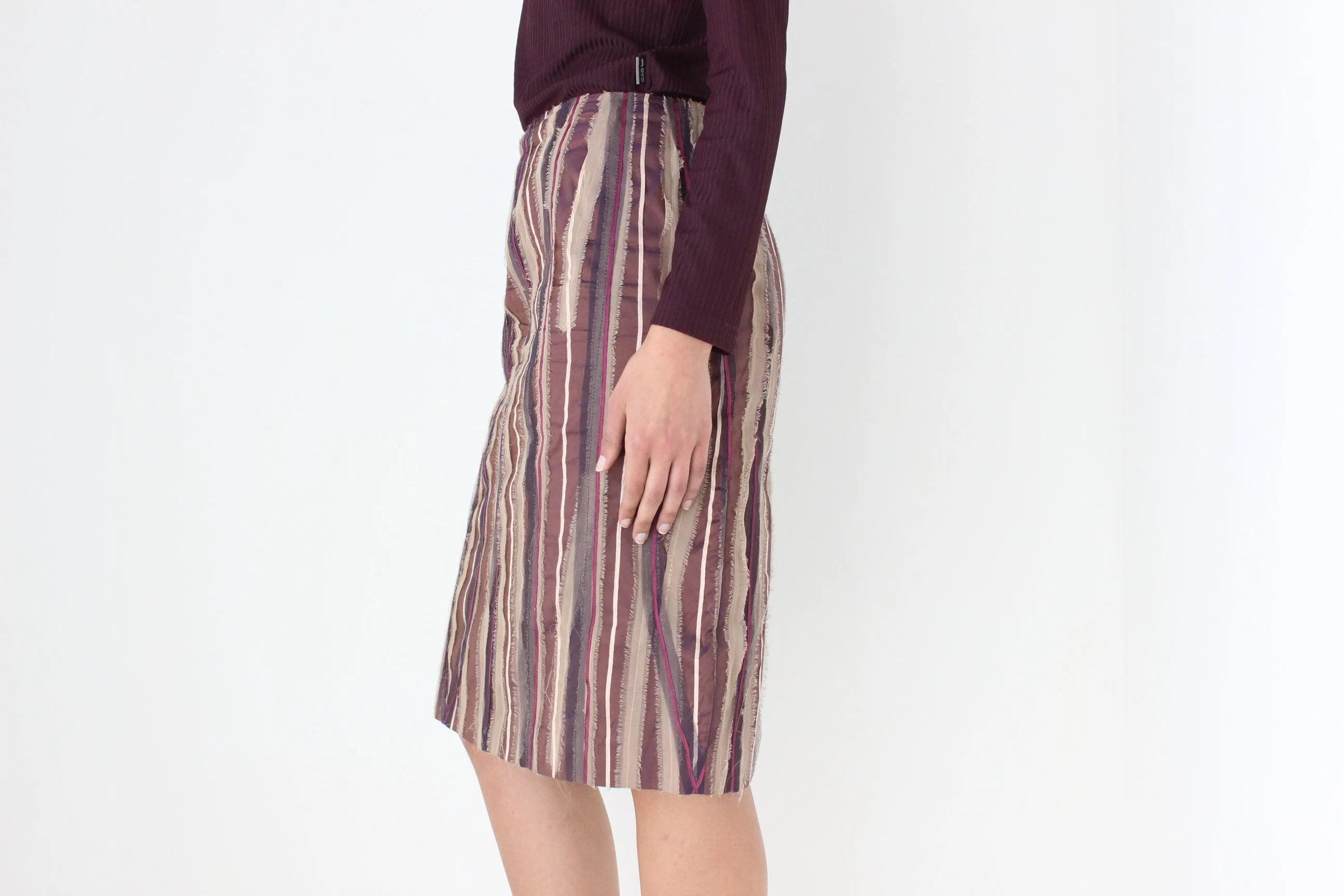 Y2K Textured Silk 3D Knee Length Skirt
